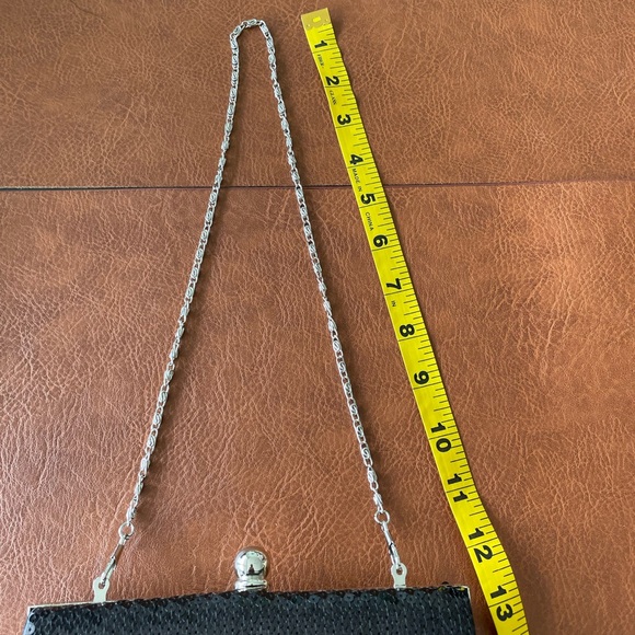 Special occasion black evening clutch with silver chain - Picture 7 of 7
